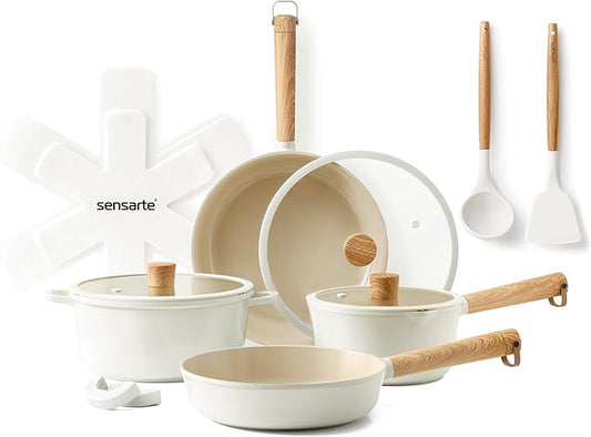 SENSARTE Ceramic Nonstick Cookware Set, Non-toxic Healthy Pots and Pans Set Ceramic Coated Kitchen Cooking Set, Free of Intentionally Added PFAS/PTFE, Dishwasher&Oven Safe Induction Compatible, 13pcs