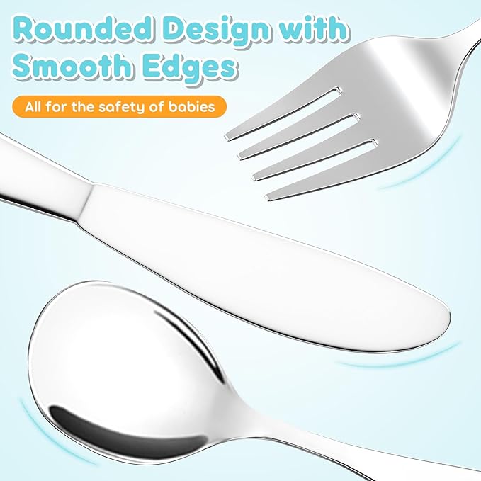 Lehoo Castle Kids Silverware Stainless Steel 6 Piece - Toddler Spoons and Forks Knife Set, Metal Kids Cutlery Set, Toddler Utensils Self Feeding (Ocean Park)