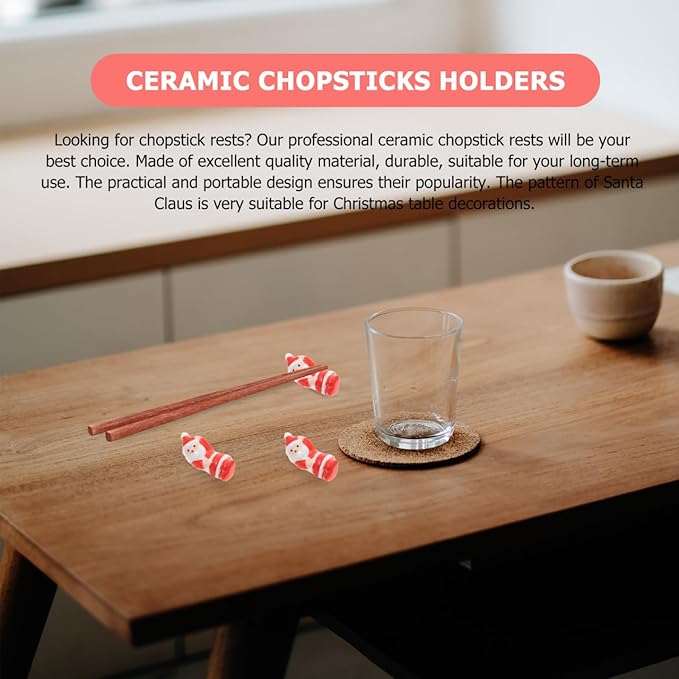 Hemoton 5Pcs Christmas Chopstick Rest,Cute Ceramic Santa Claus Chopstick Holder,Xmas Dinner Spoon Stand Fork Knife Holder for Holiday Dining Tableware