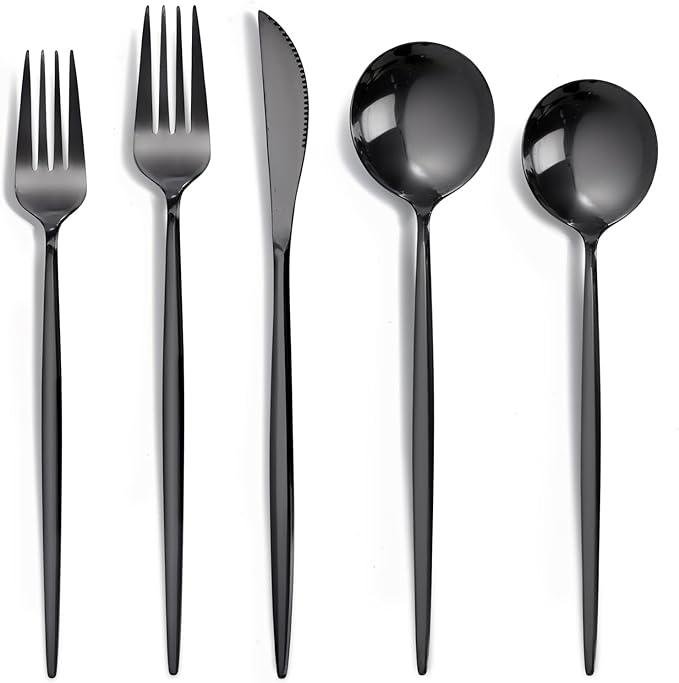NOCCUR 40-Piece Stainless Steel Black Silverware Set for 8 - Black Utensils Set Include Knives Spoons and Forks for Home/Party/New Year