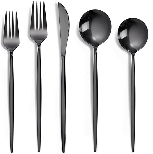 NOCCUR 40-Piece Stainless Steel Black Silverware Set for 8 - Black Utensils Set Include Knives Spoons and Forks for Home/Party/New Year