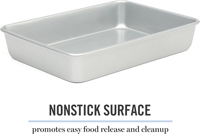 Martha Stewart Gallen 13 x 9 Inch Rectangular Nonstick Carbon Steel Cake and Baking Pan - Durable Silver Bakeware for Cakes, Brownies, and Roasting