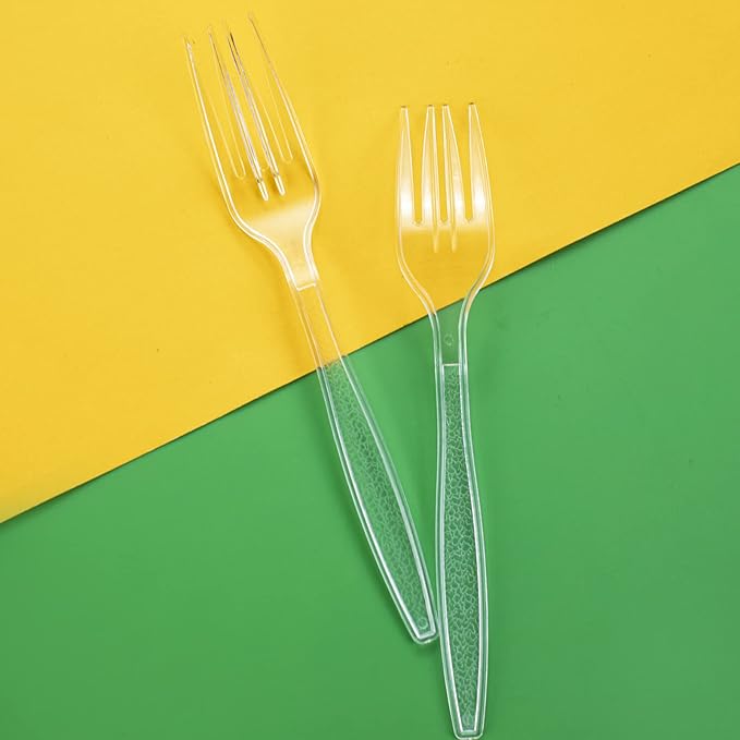 Ciaell 500PCS Clear Plastic Forks - Heavy Duty Plastic Forks - 7inch Heavyweight Disposable Fork - Disposable Clear Fork - Plastic Cutlery for Parties Weddings Restaurant