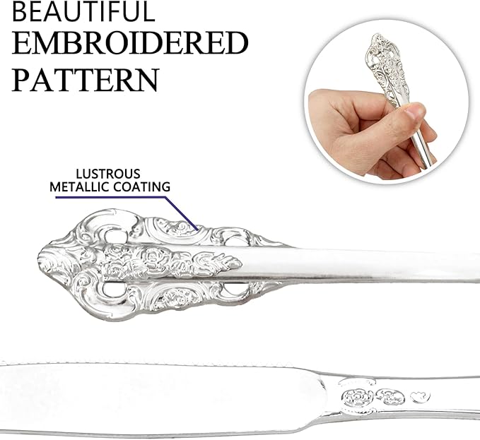 WDF 120PCS Silver Plastic Silverware - Heavy Duty Silver Plastic Cutlery Set - 40 Forks, 40 Spoons, 40 Knives, Perfect for Christmas Parties/Weeding