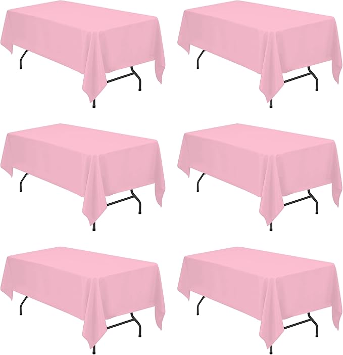 BRILLMAX 6 Pack Pink Tablecloths for 6 Foot Rectangle Tables 60 x 102 Inch - 6ft Rectangular Bulk Linen Polyester Fabric Washable Cloth Cover for Wedding Reception Banquet Birthday Party