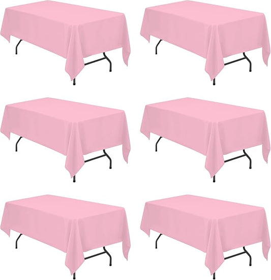 BRILLMAX 6 Pack Pink Tablecloths for 6 Foot Rectangle Tables 60 x 102 Inch - 6ft Rectangular Bulk Linen Polyester Fabric Washable Cloth Cover for Wedding Reception Banquet Birthday Party