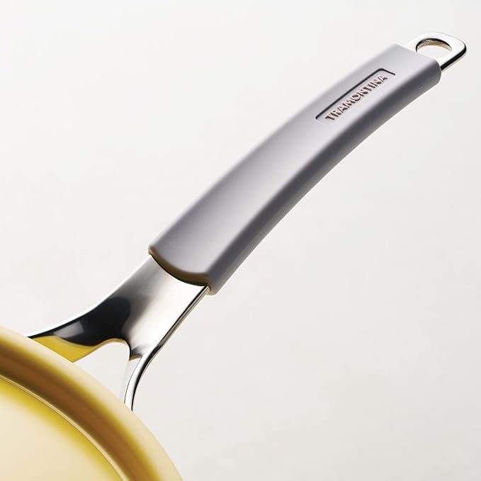 Tramontina All-in-One Plus Pan Set, 5-Quart Ceramic Non Stick Cooking Pan with Lid, Steamer Insert, Bamboo Utensil and Trivet, Yellow