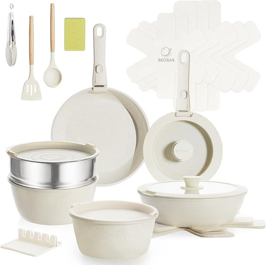 21PCS Pots and Pans Set Ceramic, Pots and Pans Set Non Stick, Removable Handle, Stackable, Nonstick Cookware Set, Non Stick for Cooking