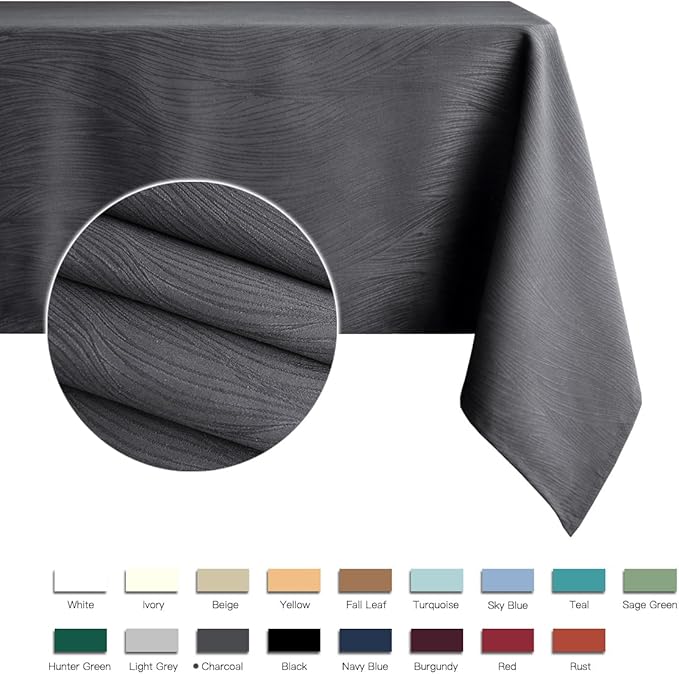 maxmill Jacquard Table Cloth Swirl Pattern Spillproof Wrinkle Resistant Heavy Weight Soft Tablecloth for Kitchen Dinning Tabletop Decoration Outdoor Picnic Rectangle 52 x 70 Inch Charcoal