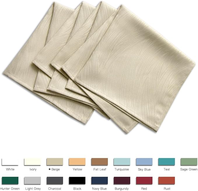 maxmill Jacquard Cloth Napkin 20 x 20 Inch Swirl Pattern Solid Washable Polyester Dinner Napkins Set of 4 Pieces with Hemmed Edges for Family Holiday Dinners Weddings Parties and Banquets Beige