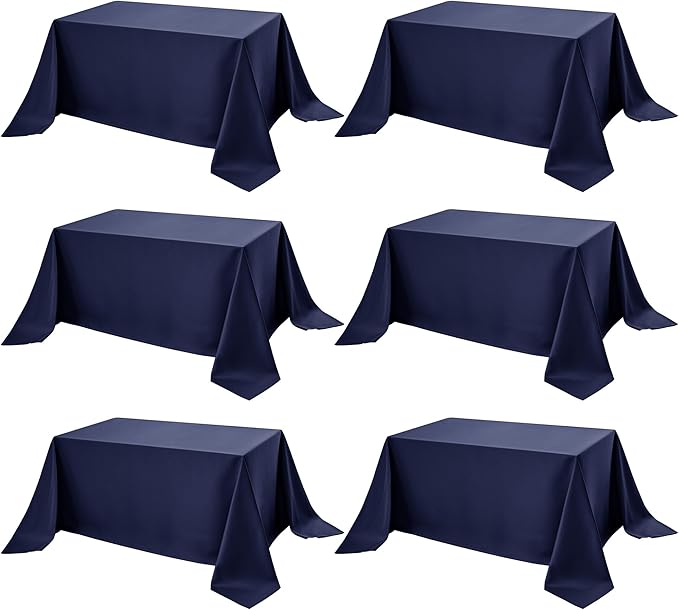 6-Pack Navy Blue Tablecloths for Rectangle Tables, 90 x 156 Inches, Stain-Resistant Polyester Fabric for 8 Foot Tables - Washable Table Covers for Weddings, Banquets, Birthday Parties, Events
