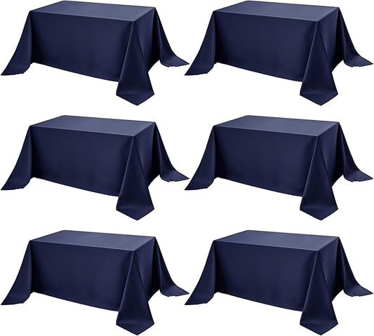 6-Pack Navy Blue Tablecloths for Rectangle Tables, 90 x 156 Inches, Stain-Resistant Polyester Fabric for 8 Foot Tables - Washable Table Covers for Weddings, Banquets, Birthday Parties, Events