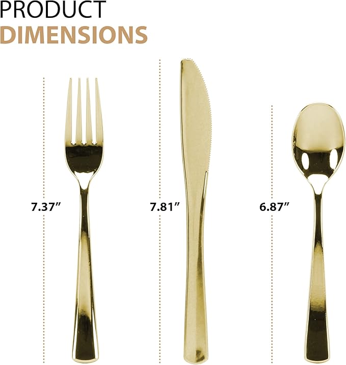 Gold Plastic Silverware Set, 160 Count, Extra Heavy Duty Flatware, Disposable Cutlery Utensils, 80 Forks, 40 Spoons, 40 Knives, Polished Gold, Bulk Pack