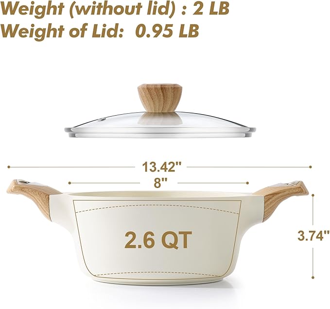 SENSARTE Ceramic Nonstick Stock Pot with Lid, 2.6/4.5/6.6/8.5 QT Soup Pot Casserole Pot, Non-toxic Healthy Pasta Pot, Large Cooking Pot Stew Pot, Induction Compatible, PFOA PFAS PTFE Free, White