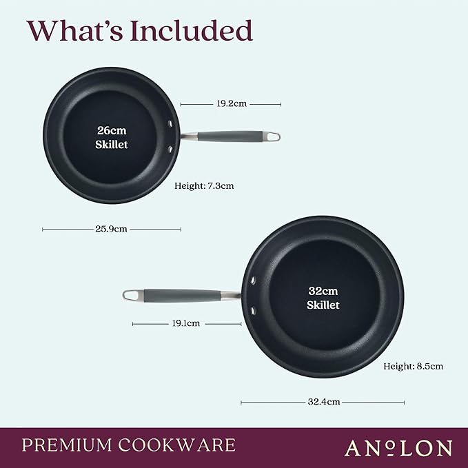 Anolon Advanced Home Hard-Anodized Nonstick Skillets (2 Piece Set- 10.25-Inch & 12.75-Inch, Onyx)
