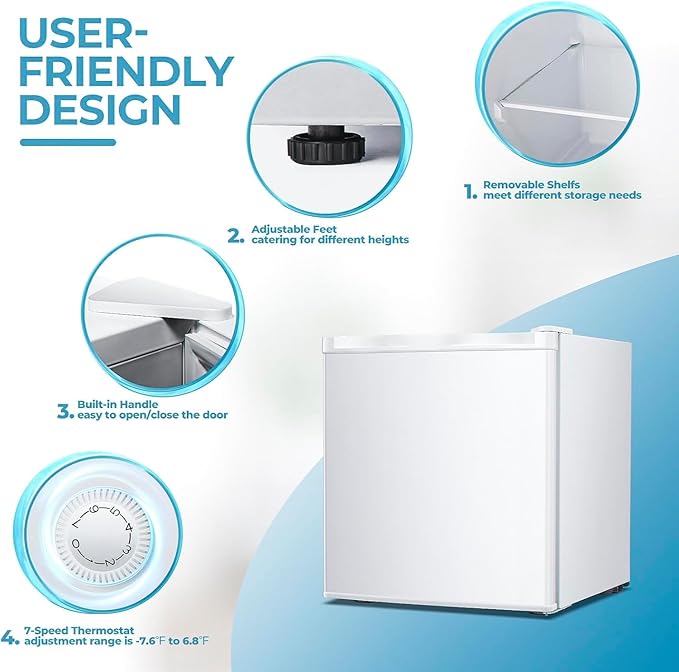 1.2 Cu.ft Upright Freezer, Small Mini Freezer with Adjustable Thermostat, Removable Shelves, Reversible Single Door, for Bedroom/Home/Dorms/Apartment (White)