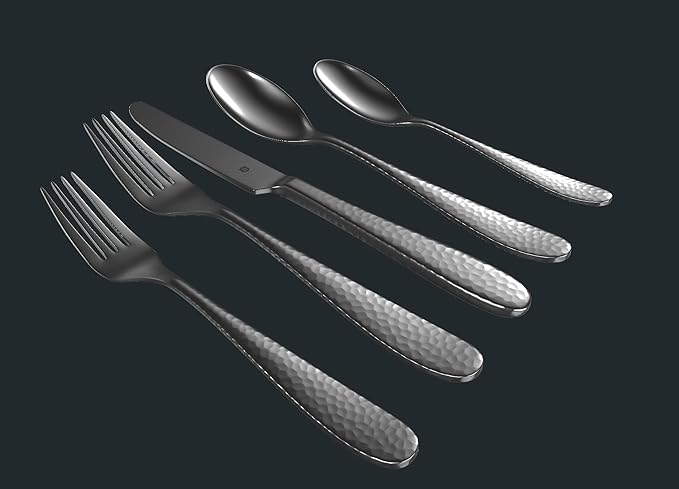 Hammered Silverware Set | Premium 18/10 Stainless Steel Flatware Service for 12 | Heavy-Duty & Dishwasher Safe | Built to Last (60-Piece, Fidenza Hammered)