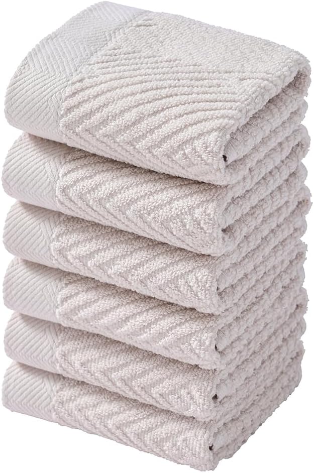 sense gnosis Super Soft Lime White Washcloth Terry Striped Weave Pattern Ultra Absorbent 100% Cotton Washcloths Towel for Bathroom Home Kitchen 13 X 13 Inch, 6 Pieces