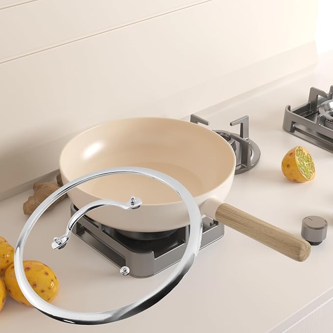 Woogim Stainless Steel Handle Pot Pan Lid Tempered Glass Lids 10 Inch,4mm Thickness,Vented Design for Steam, Dishwasher&Oven Safe up to 480℉,Glass Covers for Frying Pan Wok Pot Skillet