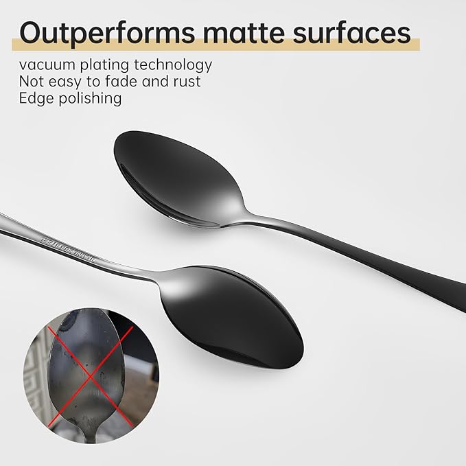 Forks and spoons silverware set 24pcs black spoons and forks set Durable Dishwasher Safe black silverware for home kitchen stainless steel (Black)