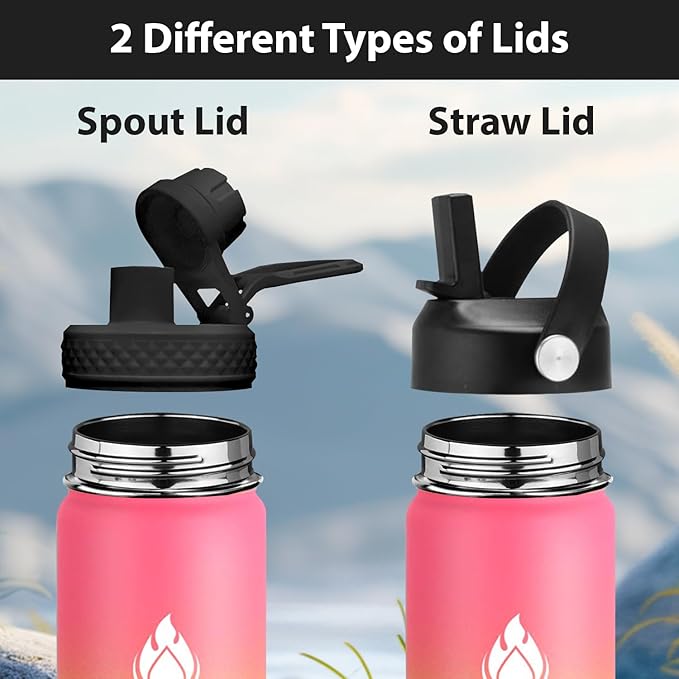 SENDESTAR Insulated Water Bottle 24 OZ, Wide Mouth 24 oz Water Bottle with Straw Lid, Spout Lid, Double Wall Vacuum Stainless Steel Leak Proof, Keeps Liquids Hot or Cold