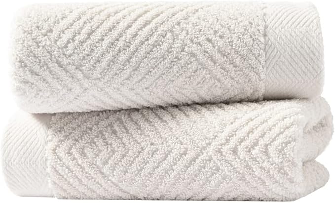 sense gnosis Super Soft Lime White Hand Towels Terry Striped Weave Pattern Ultra Absorbent 100% Cotton Towel for Bathroom(13 X 29 Inch), 2 Pieces, Beige