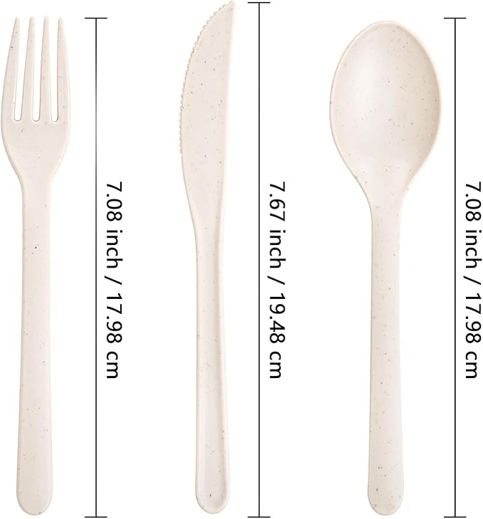 Supernal 180pcs Heavy Duty, Reusable Wheat Straw Silverware - 180pcs Plastic Forks and Spoons, Dishwasher Safe, Beige Color for Party, Birthday, Wedding