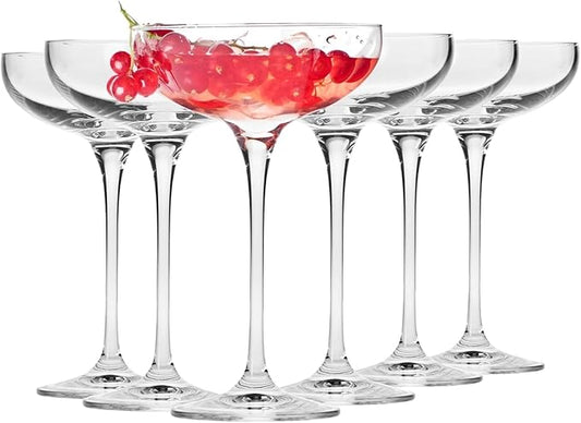 Krosno Champagne Coupes & Glasses | Set of 6 | 8.1 oz | Harmony Collection | Perfect for Home, Restaurants and Parties | Prosecco Glass | Dishwasher Safe | Lead-Free Crystal Glass