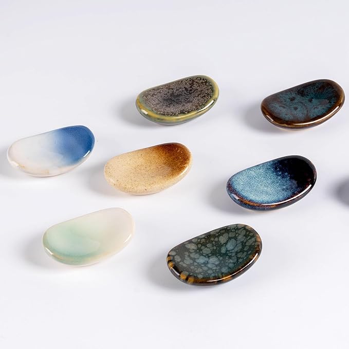 Ceramic Chopsticks Holder,Japanese Chopstick Rest,Spoon,knife & Fork Stand,Set of 8 (Multicolour)