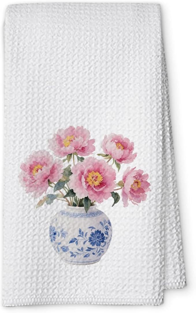 Blue and White Chinoiserie Kitchen Towels,Floral Hydrangea Fingertip Decor Hand Towels for Bathroom Clearance,Waffle Farmhouse Porcelain Decor for High End Hostess Gifts-A09