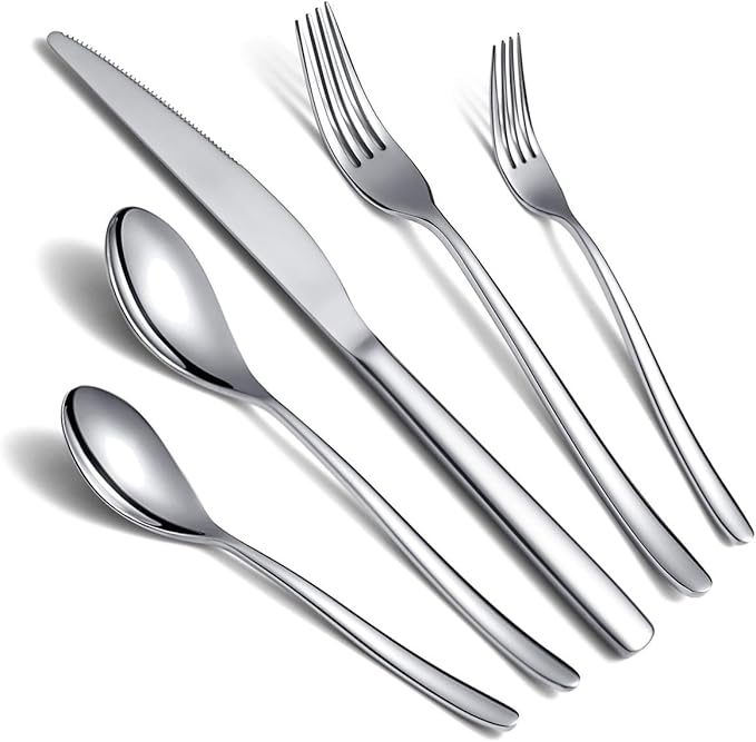 Silverware Set 20 Pieces, Stainless Steel Flatware Set, Mirror Polish Cutlery Set, Utensil Sets Service Set for 4 (Silver)