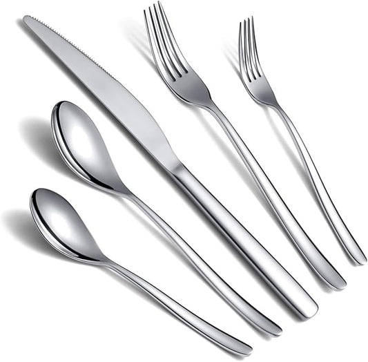 Silverware Set 20 Pieces, Stainless Steel Flatware Set, Mirror Polish Cutlery Set, Utensil Sets Service Set for 4 (Silver)