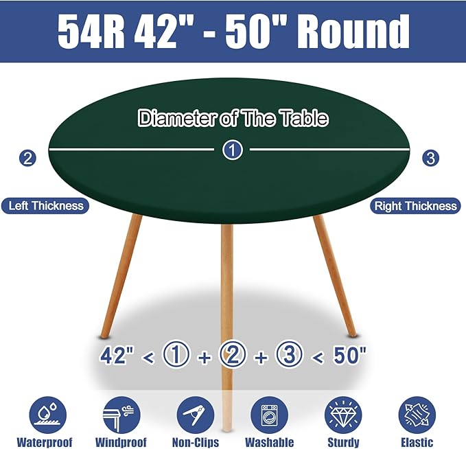 Round Spandex Tablecloth, Elastic Fitted Waterproof Tablecloths for 42"-50" Tables, Stretch Washable Picnic Table Cover for Camping, Dining, Indoor and Outdoor, Hunter Green