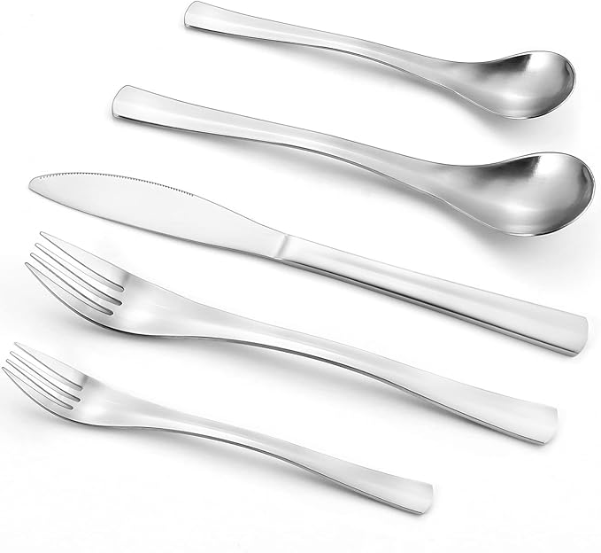 Silverware Set, Bysta 20-Piece Flatware Set, Stainless Steel Utensils Service for 4, Tableware Cutlery Set for Home and Restaurant, Include Knife/Fork/Spoon, Satin Finish, Dishwasher Safe