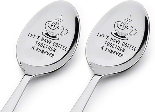 Couple Gifts Friends Gifts—Let's Have Coffee Together & Forever Engraved Spoon Personalized Gift for Valentine's Day gift,Birthday Gift,Thanksgiving Day Gift,Christmas Gift(2PCS)