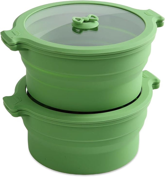 Collapsible Silicone Microwave Cookware Cooker Steamer for Cooking with Lids, 1.4L Glass Food Storage Container Sealed Bowl Mixing Bowls 2pc Set BPA Free