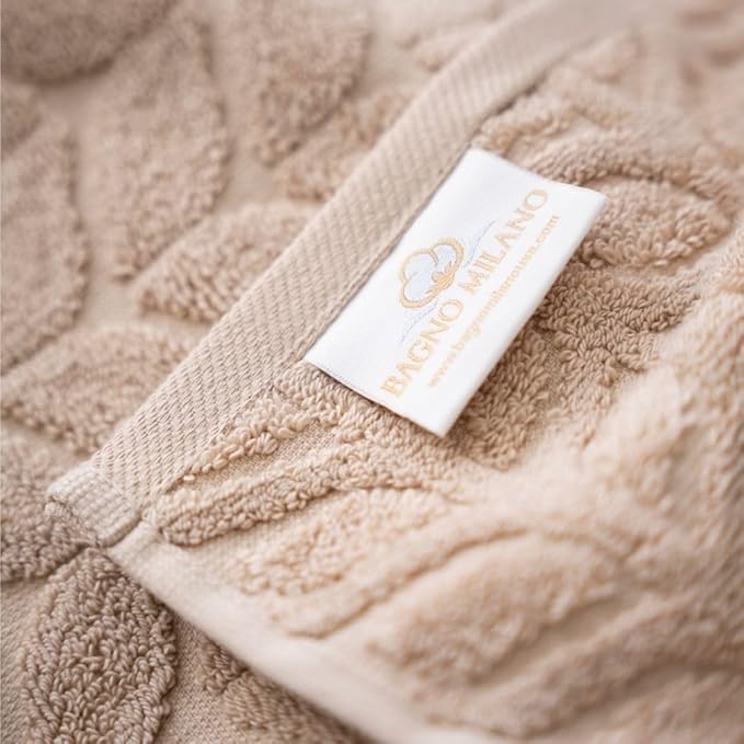 BAGNO MILANO Turkish Cotton Ultra-Soft Plush Absorbent Quick Dry Bathroom Towel Set, Made in Turkey (Sand Beige, 6 pcs Towel Set)
