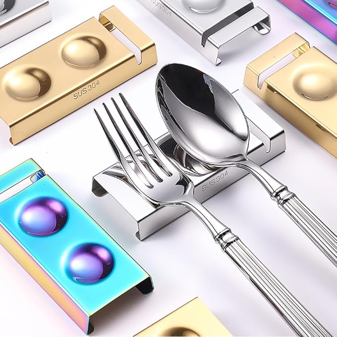 Cutlery Rests Stand for Chopsticks Spoon Fork Knife Rest Rack 304 Stainless Steel Flatware Holder Set of 6 for Dining Table Hotel Restaurant (Gold, 10X4X1.5CM)