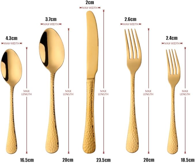 5-Piece Gold Silverware Flatware Set Service for 1 Stainless Steel Cutlery Set Include Dinner Knife Table Fork Table Spoon Salad Fork Tea Spoon for Wedding, Dishwasher Safe
