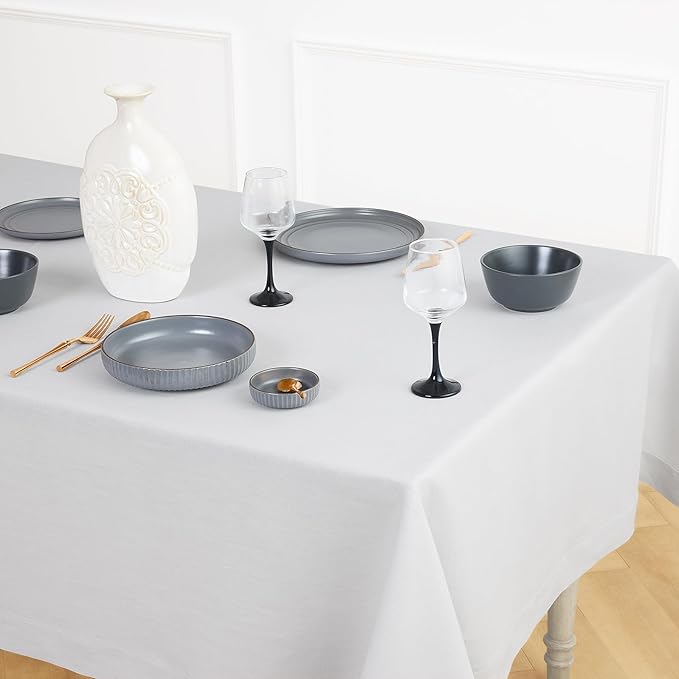 Solino Home Linen Tablecloth for Rectangle Tables 60 x 108 Inch - 100% Pure Linen Silver Cloud Table Cloth - Fete, Machine Washable Cloth Tablecloth for Winter