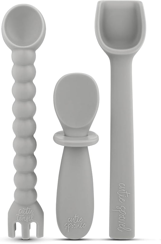 Ryan & Rose Ultimate Baby Utensil Set of 3 Silicone Baby Spoons Silicone feeding set for baby led weaning, self feeding 6 months, toddler utensils (Slate)
