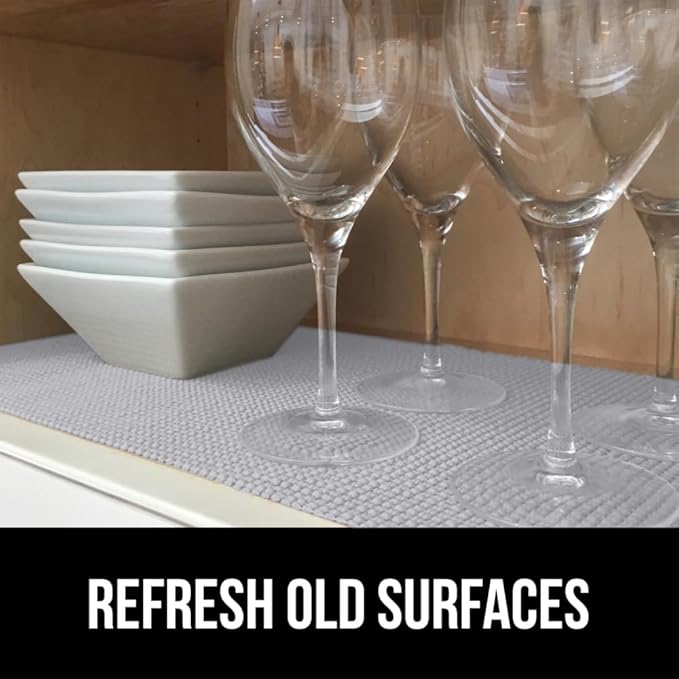 GORILLA GRIP powerGRIP Drawer Shelf and Cabinet Liner, Thick Strong Hold, Non-Adhesive Liners Protect Kitchen Cabinets and Cupboard, Bathroom Drawers, Easy Install, Breathable Mat, 24" x20' Light Gray