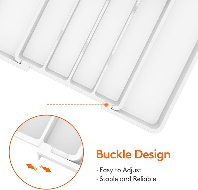 Lifewit Silverware Drawer Organizer, Expandable Utensil Tray for Kitchen, BPA Free Flatware and Cutlery Holder, Adjustable Plastic Storage for Spoons Forks Knives, 8.5"-14.1" x 12.1", White