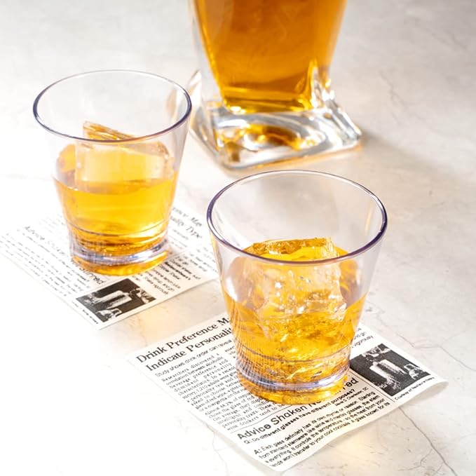 Bev Tek 9 Ounce Plastic Drinking Glasses, 12 Reusable Plastic Cocktail Cups - Shatterproof, Clear Plastic Old Fashioned Glasses, Dishwashable, Stackable - Restaurantware