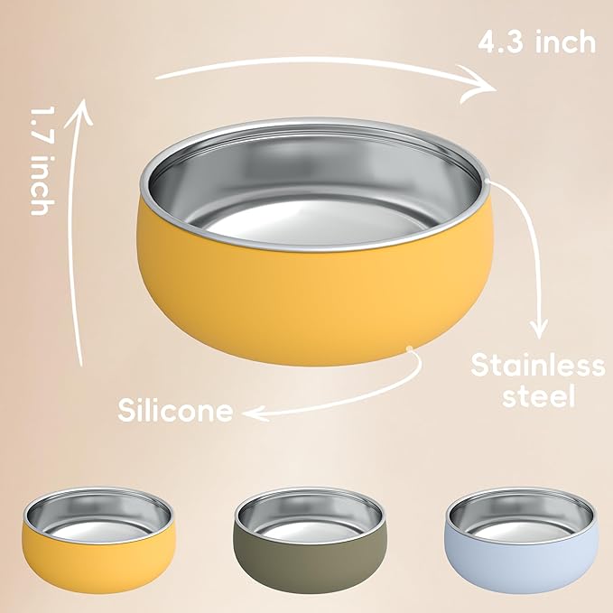 Bella's Friends Stainless Steel Baby Bowls with Silicone Sleeve 3 Pack, 4.3” for Toddlers Kids Feeding, Non-Slip, Non-Toxic, Mess-Free, Dishwasher Safe, Fit High Chair Size, blue yellow green