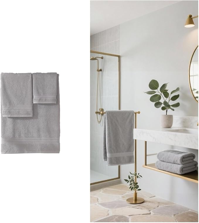 COZYART Silver Grey Bath Towels for Bathroom 2 Pcs, 27x54 Cotton Towel Set Super Soft Highly Absorbent Durable 650 GSM Shower Towels for Daily Use