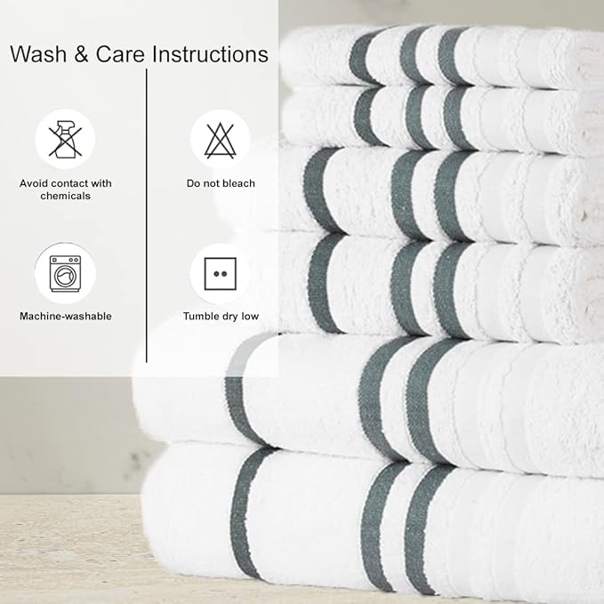 CASA COPENHAGEN Exotic Designed in Denmark 525 GSM Hotel & Spa Kitchen & Bath Set of 6 Egyptian Cotton Towels - 2 Bath Towels, 2 Hand Towels, 2 Washcloths - White