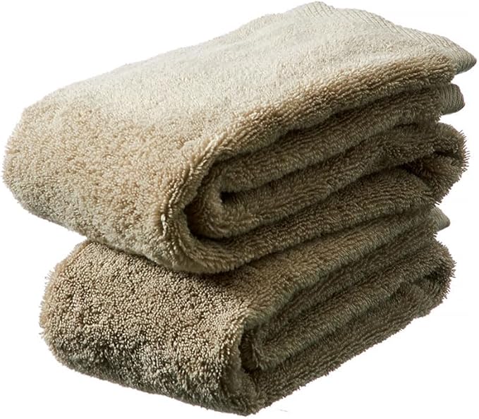 Luxury Japanese Wash Cloth - Set of 2, Senshu Towels, Greige, Approx. 13" x 33.5", Ultra Soft, Quick Drying, Absorbent, Lightweight, Ideal for Bath, Bathroom, Yoga, Spa, Body, Gift