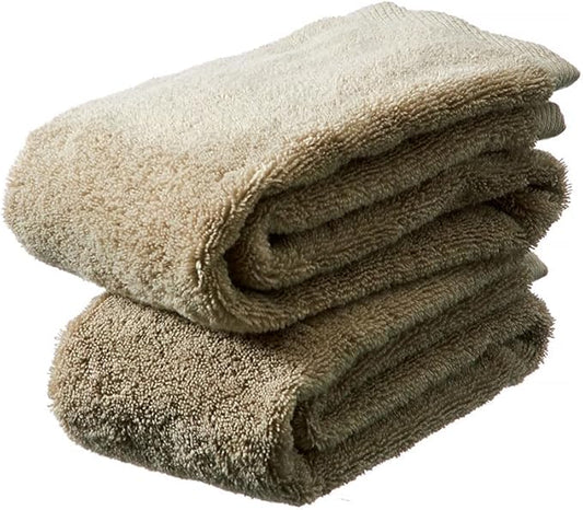 Luxury Japanese Wash Cloth - Set of 2, Senshu Towels, Greige, Approx. 13" x 33.5", Ultra Soft, Quick Drying, Absorbent, Lightweight, Ideal for Bath, Bathroom, Yoga, Spa, Body, Gift