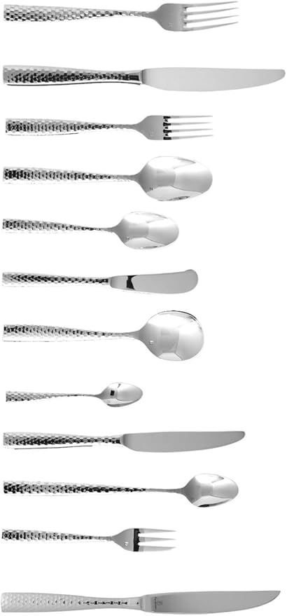 Fortessa Lucca Faceted 18/10 Stainless Steel Flatware Iced Tea Spoon, Set of 12